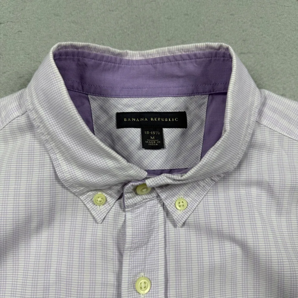 Banana Republic Mens Purple White Check Cotton Button Down Shirt Long Sleeve M